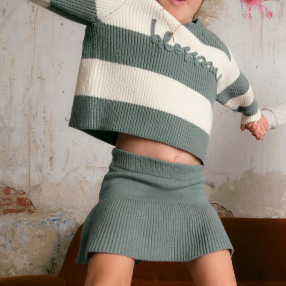 New! MAYORAL 7 Sage Knitted Skirt European Spain